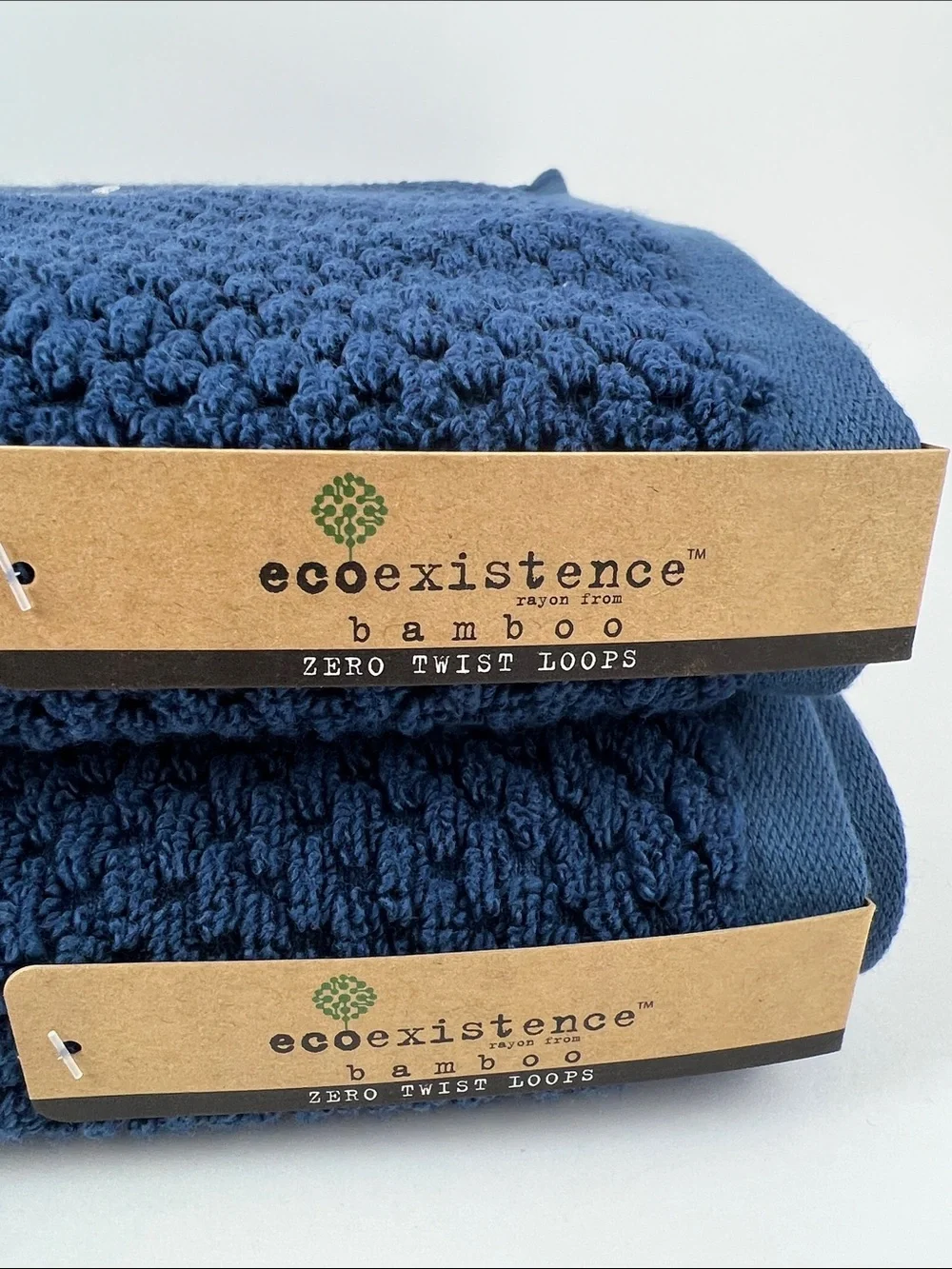 Ecoexistence Bath Towels Bamboo Navy Blue Zero Twist Soft Cotton 2 Pc Set NEW